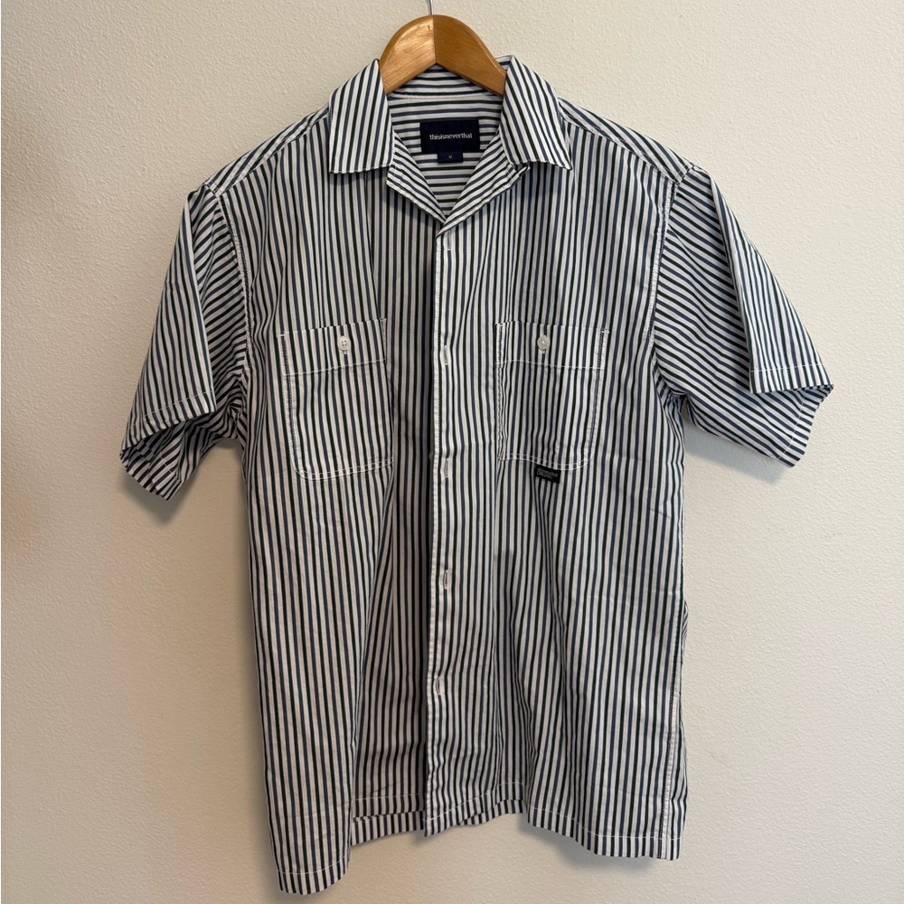 ThisIsNeverThat Men's Striped Button-Down Shirt - Blue and White